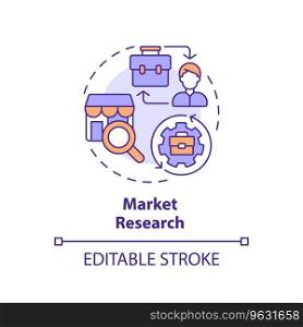 2D editable multicolor icon market research concept, simple isolated vector, C2C thin line illustration.. 2D colorful thin linear icon market research concept