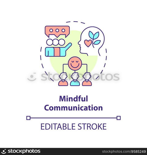 2D editable multicolor icon mindful communication concept, isolated vector, mindful entrepreneurship thin line illustration.. 2D customizable thin line icon mindful communication concept