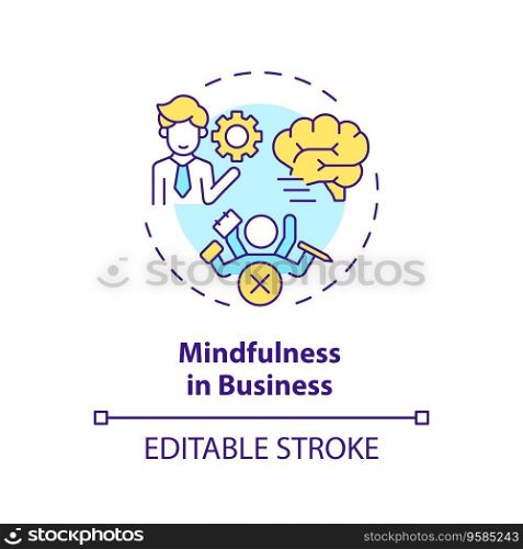 2D editable multicolor icon mindfulness in business concept, isolated vector, mindful entrepreneurship thin line illustration.. 2D customizable line icon mindfulness in business concept