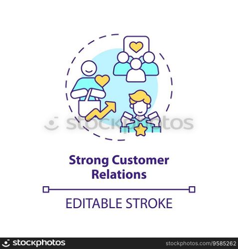 2D editable multicolor icon strong customer relations concept, isolated vector, mindful entrepreneurship thin line illustration.. 2D customizable line icon strong customer relations concept