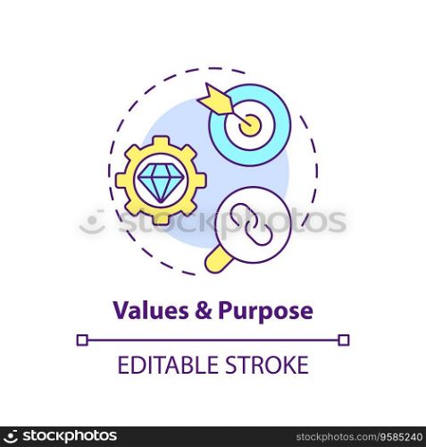 2D editable multicolor icon values and purpose concept, isolated vector, mindful entrepreneurship thin line illustration.. 2D customizable thin line icon values and purpose concept