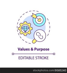 2D editable multicolor icon values and purpose concept, isolated vector, mindful entrepreneurship thin line illustration.. 2D customizable thin line icon values and purpose concept