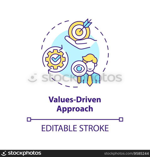 2D editable multicolor icon values driven approach concept, isolated vector, mindful entrepreneurship thin line illustration.. 2D customizable line icon values driven approach concept