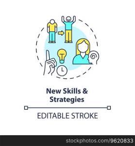 2D editable new skills and strategies thin line icon concept, isolated vector, multicolor illustration representing behavioral therapy.. 2D new skills and strategies line icon concept