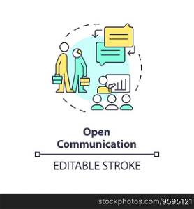 2D editable open communication thin line icon concept, isolated vector, multicolor illustration representing unretirement.. 2D customizable open communication line icon concept