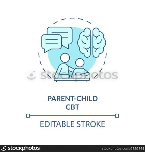 2D editable parent child CBT blue thin line icon concept, isolated vector, monochromatic illustration representing behavioral therapy.. 2D parent child CBT blue line icon concept