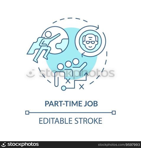 2D editable part-time job thin line icon concept, isolated vector, blue illustration representing unretirement.. 2D customizable part-time job blue icon concept
