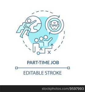 2D editable part-time job thin line icon concept, isolated vector, blue illustration representing unretirement.. 2D customizable part-time job blue icon concept