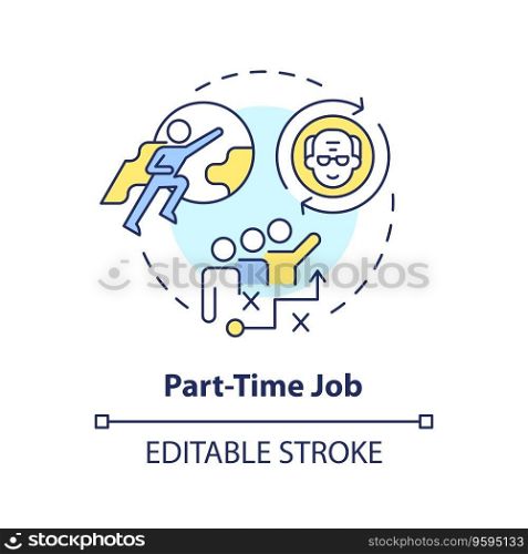 2D editable part-time job thin line icon concept, isolated vector, multicolor illustration representing unretirement.. 2D customizable part-time job line icon concept