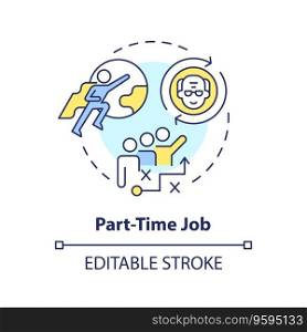 2D editable part-time job thin line icon concept, isolated vector, multicolor illustration representing unretirement.. 2D customizable part-time job line icon concept