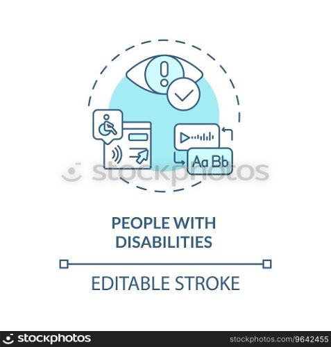 2D editable people with disabilities thin line blue icon concept, isolated vector, illustration representing voice assistant.. 2D people with disabilities thin line blue icon concept