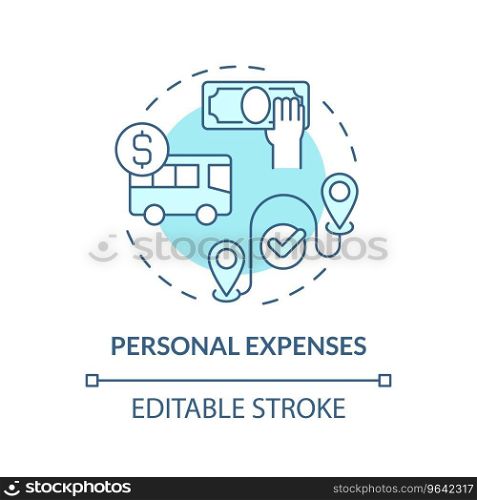 2D editable personal expenses blue thin line icon concept, isolated vector, illustration representing athletic scholarship.. 2D customizable personal expenses line icon concept