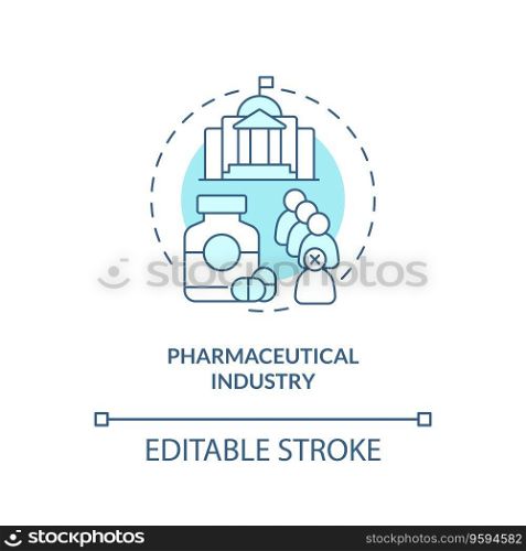 2D editable pharmaceutical industry thin line icon concept, isolated vector, blue illustration representing product liability.. 2D pharmaceutical industry blue line icon concept