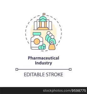 2D editable pharmaceutical industry thin line icon concept, isolated vector, multicolor illustration representing product liability.. 2D customizable pharmaceutical industry line icon concept