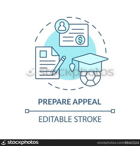 2D editable prepare appeal blue thin line icon concept, isolated vector, illustration representing athletic scholarship.. 2D customizable prepare appeal line icon concept
