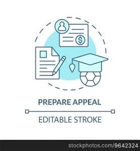 2D editable prepare appeal blue thin line icon concept, isolated vector, illustration representing athletic scholarship.. 2D customizable prepare appeal line icon concept