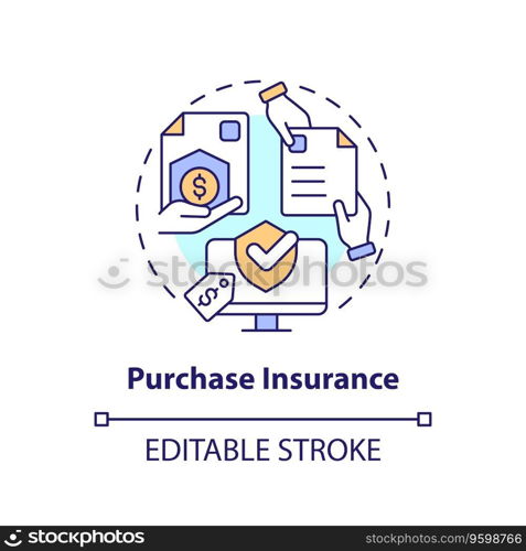 2D editable purchase insurance thin line icon concept, isolated vector, multicolor illustration representing product liability.. 2D customizable purchase insurance line icon concept