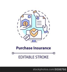 2D editable purchase insurance thin line icon concept, isolated vector, multicolor illustration representing product liability.. 2D customizable purchase insurance line icon concept