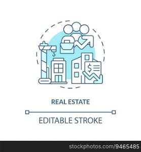 2D editable real estate blue thin line icon concept, isolated vector, illustration representing overproduction.. Customizable real estate line icon concept
