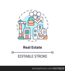 2D editable real estate thin line icon concept, isolated vector, multicolor illustration representing overproduction.. 2D customizable real estate line icon concept