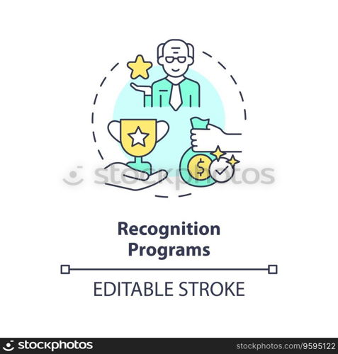 2D editable recognition programs thin line icon concept, isolated vector, multicolor illustration representing unretirement.. 2D customizable recognition programs line icon concept