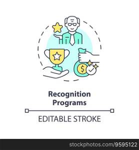 2D editable recognition programs thin line icon concept, isolated vector, multicolor illustration representing unretirement.. 2D customizable recognition programs line icon concept