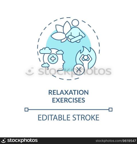 2D editable relaxation exercises blue thin line icon concept, isolated vector, monochromatic illustration representing behavioral therapy.. 2D relaxation exercises blue line icon concept
