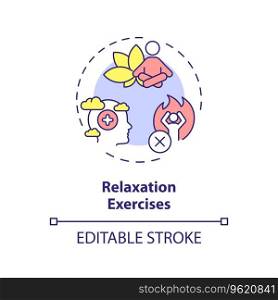 2D editable relaxation exercises thin line icon concept, isolated vector, multicolor illustration representing behavioral therapy.. 2D customizable relaxation exercises line icon concept