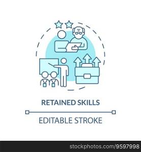 2D editable retained skills thin line icon concept, isolated vector, blue illustration representing unretirement.. 2D customizable retained skills blue icon concept