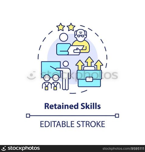 2D editable retained skills thin line icon concept, isolated vector, multicolor illustration representing unretirement.. 2D customizable retained skills line icon concept