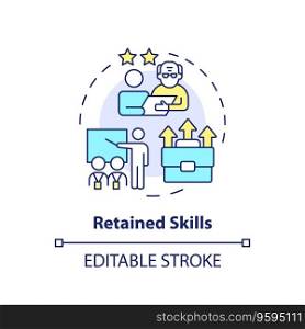 2D editable retained skills thin line icon concept, isolated vector, multicolor illustration representing unretirement.. 2D customizable retained skills line icon concept