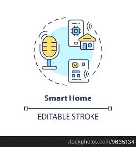 2D editable smart home thin line icon concept, isolated vector, multicolor illustration representing voice assistant.. 2D customizable smart home line icon concept