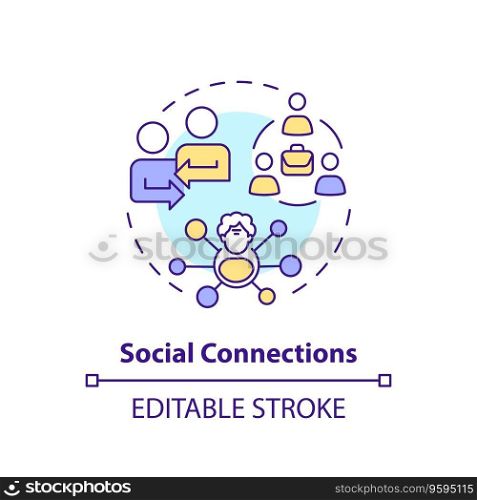 2D editable social connections thin line icon concept, isolated vector, multicolor illustration representing unretirement.. 2D customizable social connections line icon concept