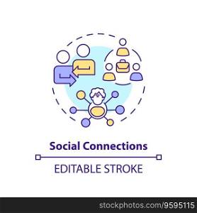 2D editable social connections thin line icon concept, isolated vector, multicolor illustration representing unretirement.. 2D customizable social connections line icon concept