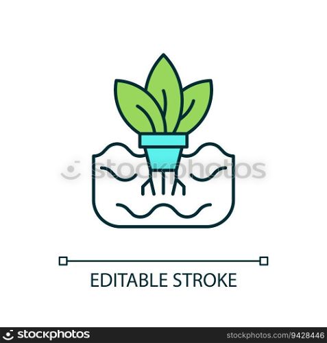 2D editable soilless cultivation icon, vertical farming and hydroponics illustration, isolated vector.. Thin line editable soilless cultivation icon
