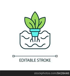 2D editable soilless cultivation icon, vertical farming and hydroponics illustration, isolated vector.. Thin line editable soilless cultivation icon