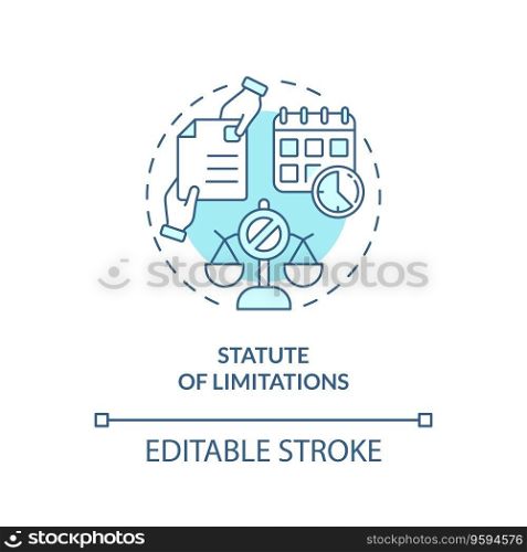 2D editable statue of limitations thin line icon concept, isolated vector, blue illustration representing product liability.. 2D statue of limitations blue line icon concept