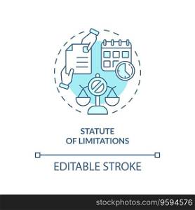 2D editable statue of limitations thin line icon concept, isolated vector, blue illustration representing product liability.. 2D statue of limitations blue line icon concept
