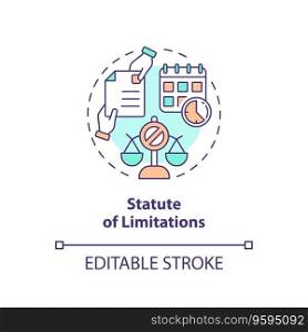 2D editable statue of limitations thin line icon concept, isolated vector, multicolor illustration representing product liability.. 2D customizable statue of limitations line icon concept