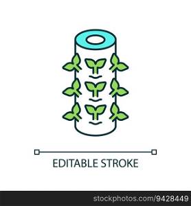 2D editable tower systems icon, vertical farming and hydroponics illustration, isolated vector.. Thin line editable tower systems icon