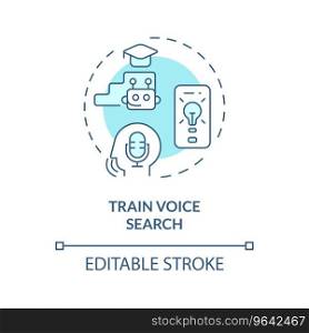 2D editable train voice search thin line blue icon concept, isolated vector, illustration representing voice assistant.. 2D train voice search thin line blue icon concept