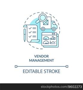 2D editable vendor management thin line icon concept, isolated vector, blue illustration.. 2D customizable vendor management blue icon concept