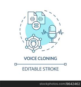 2D editable voice cloning thin line blue icon concept, isolated vector, illustration representing voice assistant.. 2D voice cloning thin line blue icon concept