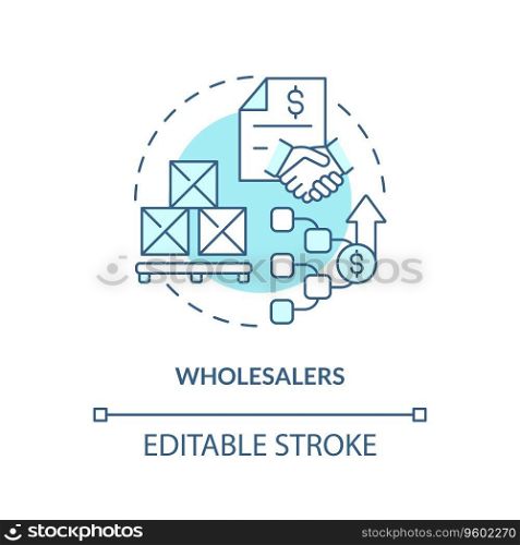 2D editable wholesalers thin line icon concept, isolated vector, blue illustration representing vendor management.. 2D customizable wholesalers blue icon concept