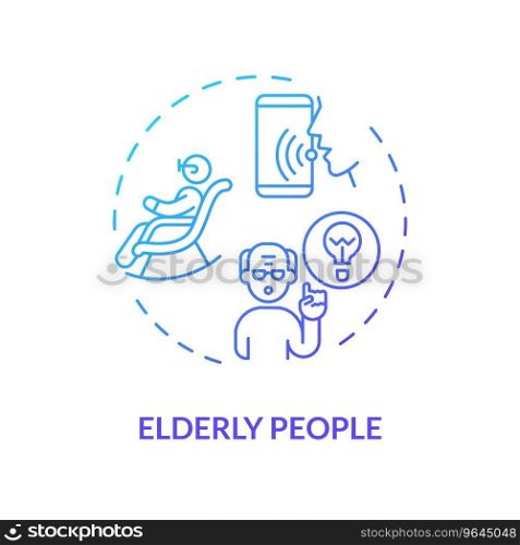 2D elderly people thin line gradient icon concept, isolated vector, blue illustration representing voice assistant.. 2D elderly people gradient icon concept