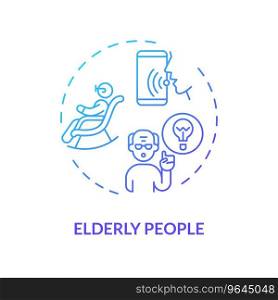 2D elderly people thin line gradient icon concept, isolated vector, blue illustration representing voice assistant.. 2D elderly people gradient icon concept