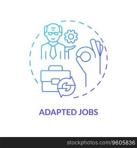 2D gradient adapted jobs thin line icon concept, isolated vector, blue illustration representing unretirement.. 2D gradient adapted jobs thin line concept