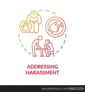 2D gradient addressing harassment thin line icon concept, isolated vector, red illustration representing unretirement.. 2D gradient addressing harassment thin line concept