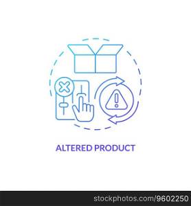 2D gradient altered product thin line icon concept, isolated vector, blue illustration representing product liability.. 2D altered product gradient icon concept