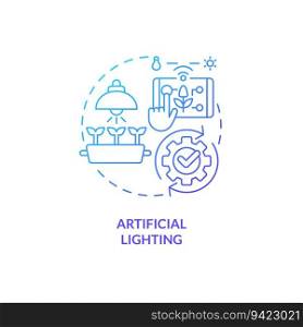 2D gradient artificial lighting icon representing vertical farming and hydroponics concept, isolated vector, thin line illustration.. Thin line artificial lighting icon concept